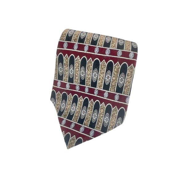 Stafford Executive Silk Mens Tie Red Gold Black Pattern Colorful Business Office - Picture 2 of 5